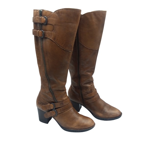 Born Milari Knee High Riding Boots Leather Buckle Accent Heel Brown Women's‎ 9.5 - Picture 2 of 12